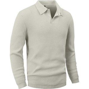 Mens Knit Polo Sweater Long Sleeve Lightweight Collared Pullover Casual